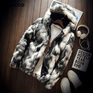 Winter Fashion Fur Coat Men's Clothing Thick Faux Fur Zipper Jacket Hooded Jacket  men's hoodies coats man warm clothes oversize