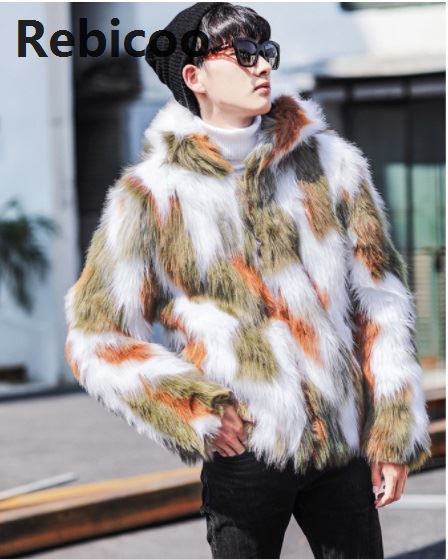 Winter Fashion Fur Coat Men's Clothing Thick Faux Fur Zipper Jacket Hooded Jacket  men's hoodies coats man warm clothes oversize