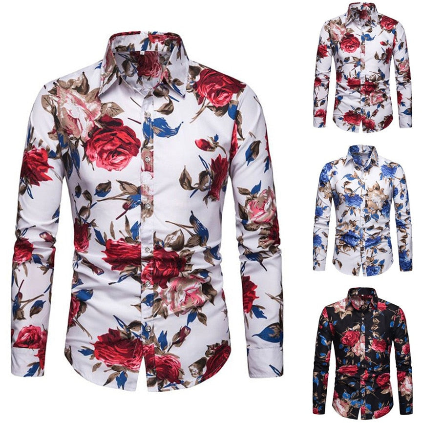 2019 Mens Shirt New Fashion Hot Summer Casual Men New Printed  Buttons Stand Collar Collar Fit Slim Long Sleeve Mens Shirt 40@