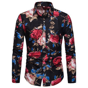 2019 Mens Shirt New Fashion Hot Summer Casual Men New Printed  Buttons Stand Collar Collar Fit Slim Long Sleeve Mens Shirt 40@