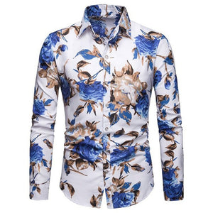 2019 Mens Shirt New Fashion Hot Summer Casual Men New Printed  Buttons Stand Collar Collar Fit Slim Long Sleeve Mens Shirt 40@