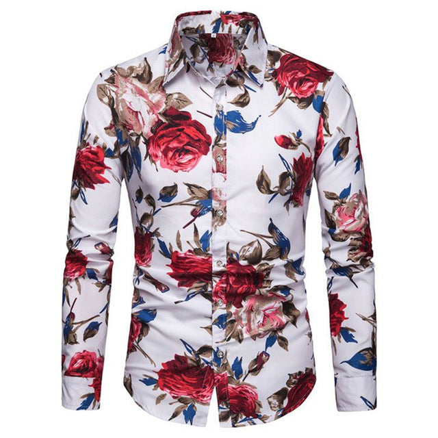 2019 Mens Shirt New Fashion Hot Summer Casual Men New Printed  Buttons Stand Collar Collar Fit Slim Long Sleeve Mens Shirt 40@