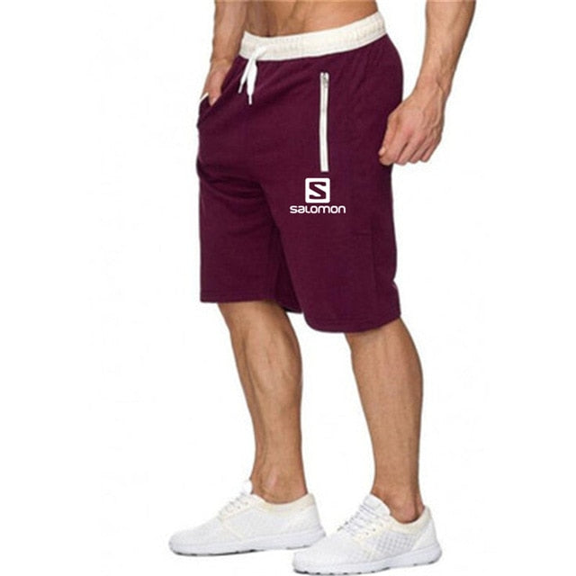 2019 New Fashion Men Shorts Salomon Printed Pocket Zip Casual Knee Length Shorts Men Beach Fitness Sweatpants M-XXL