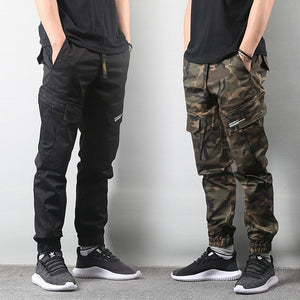 Japanese Style Fashion Jeans Men Elastic Waist Big Pocket Cargo Pants Camouflage Military Pants Hip Hop Joggers Pants Streetwear