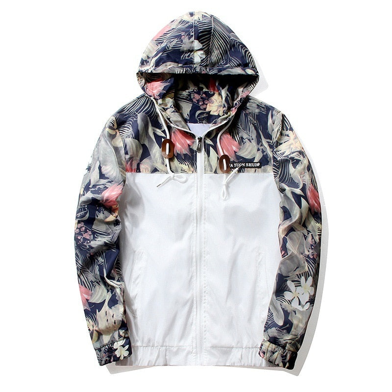 Floral Jacket 2019 Autumn Mens Hooded Jackets Slim Fit Long Sleeve Homme Trendy Windbreaker Coat Brand Clothing Drop Shipping