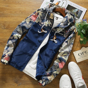 Floral Jacket 2019 Autumn Mens Hooded Jackets Slim Fit Long Sleeve Homme Trendy Windbreaker Coat Brand Clothing Drop Shipping