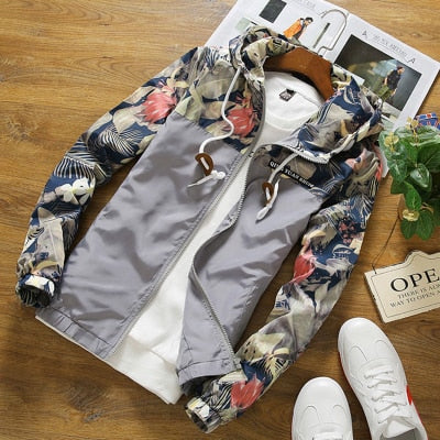 Floral Jacket 2019 Autumn Mens Hooded Jackets Slim Fit Long Sleeve Homme Trendy Windbreaker Coat Brand Clothing Drop Shipping