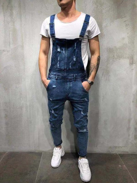 Fashion Men's Ripped Jeans Jumpsuits Hi Street Distressed Denim Bib Overalls For Man Suspender Pants Size S-XXXL