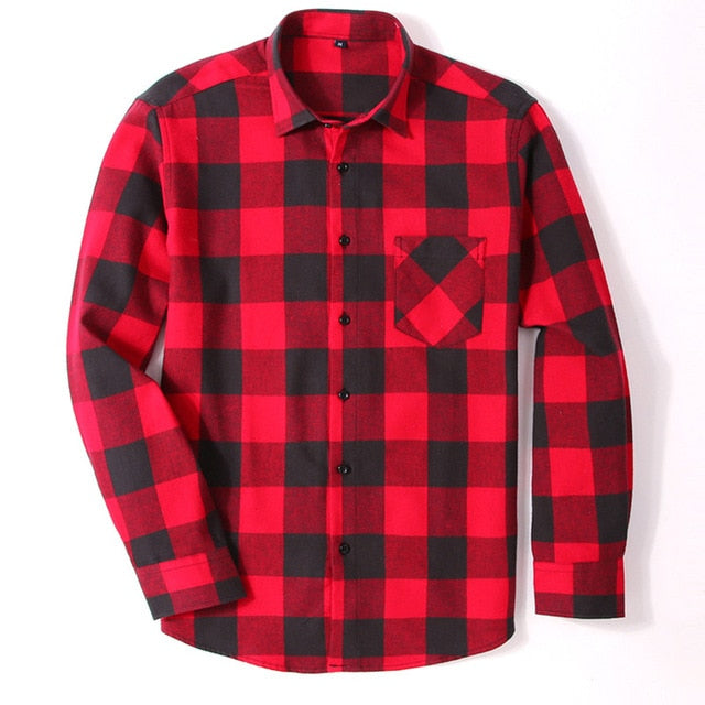 100% Cotton Flannel Men's Plaid Shirt Slim Fit Spring Autumn Male Brand Casual Long Sleeved Shirts Soft Comfortable 4XL