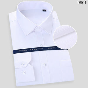 High Quality Non-ironing Men Dress Long Sleeve Shirt 100% Cotton 2019 New Solid Male Plus Size Fit Business Shirts White Blue