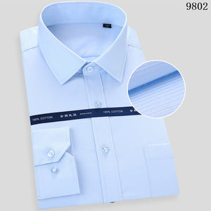 High Quality Non-ironing Men Dress Long Sleeve Shirt 100% Cotton 2019 New Solid Male Plus Size Fit Business Shirts White Blue