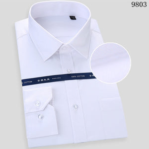 High Quality Non-ironing Men Dress Long Sleeve Shirt 100% Cotton 2019 New Solid Male Plus Size Fit Business Shirts White Blue