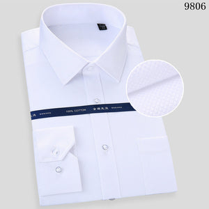 High Quality Non-ironing Men Dress Long Sleeve Shirt 100% Cotton 2019 New Solid Male Plus Size Fit Business Shirts White Blue