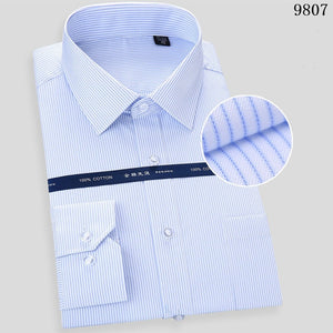 High Quality Non-ironing Men Dress Long Sleeve Shirt 100% Cotton 2019 New Solid Male Plus Size Fit Business Shirts White Blue